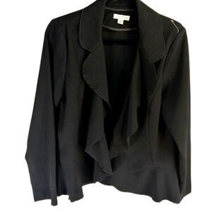 Joan Rivers Black Ruffle Front Blazer Jacket Size M Classic Elegant